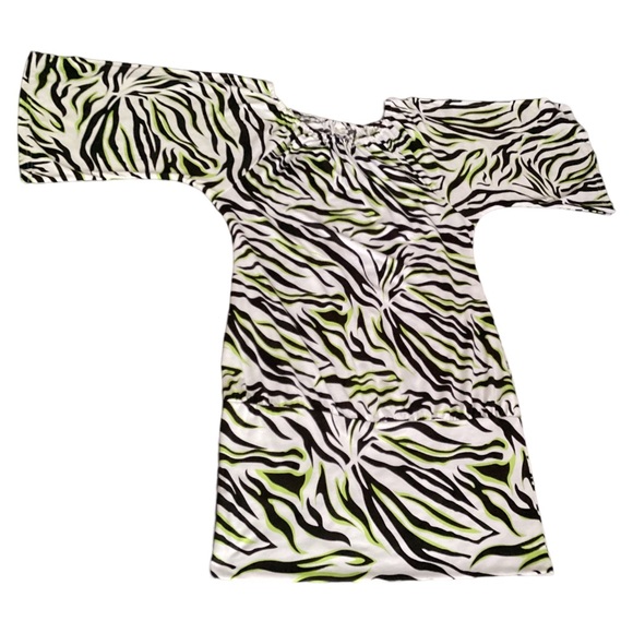 Y2K Women’s Neon White & Black Zebra Print 3/4 Slit Sleeves Off The Shoulder LG - Picture 15 of 16